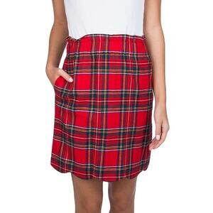 Lauren James Stewart Tartan Plaid Scalloped Hem Skirt Red Size M